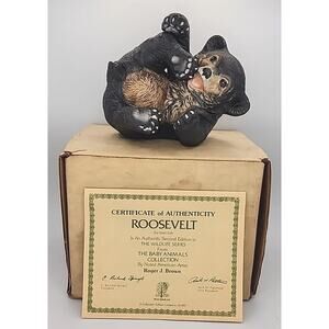 Vtg 1980 River Shore Porcelain Figurine Roosevelt the Bear Cub IB COA U238